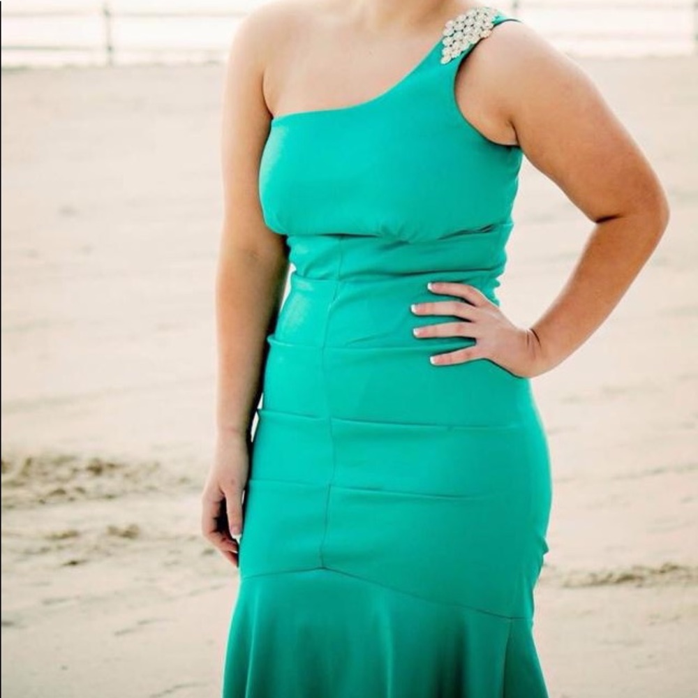 Blue/green mermaid one shoulder prom dress